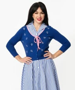 Unique-Vintage 1950s Navy & Anchor Dandy Cardigan