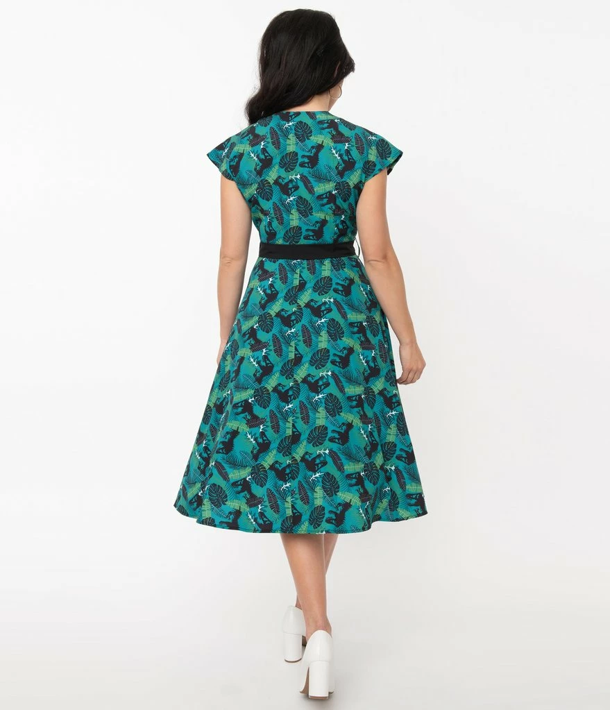 Unique-Vintage X Jurassic Park T-Rex Tropical Print Hedda Swing Dress 4 Unique-Vintage X Jurassic Park T-Rex Tropical Print Hedda Swing Dress - Image 4