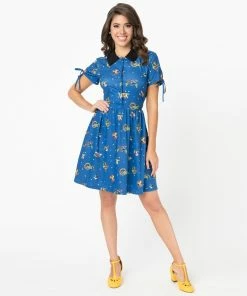 Unique-Vintage X DC Comics, Comic Book Hero Print Brady Flare Dress