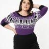 Unique-Vintage Purple Coffins & Cats Fair Isle Pattern Scully Sweater