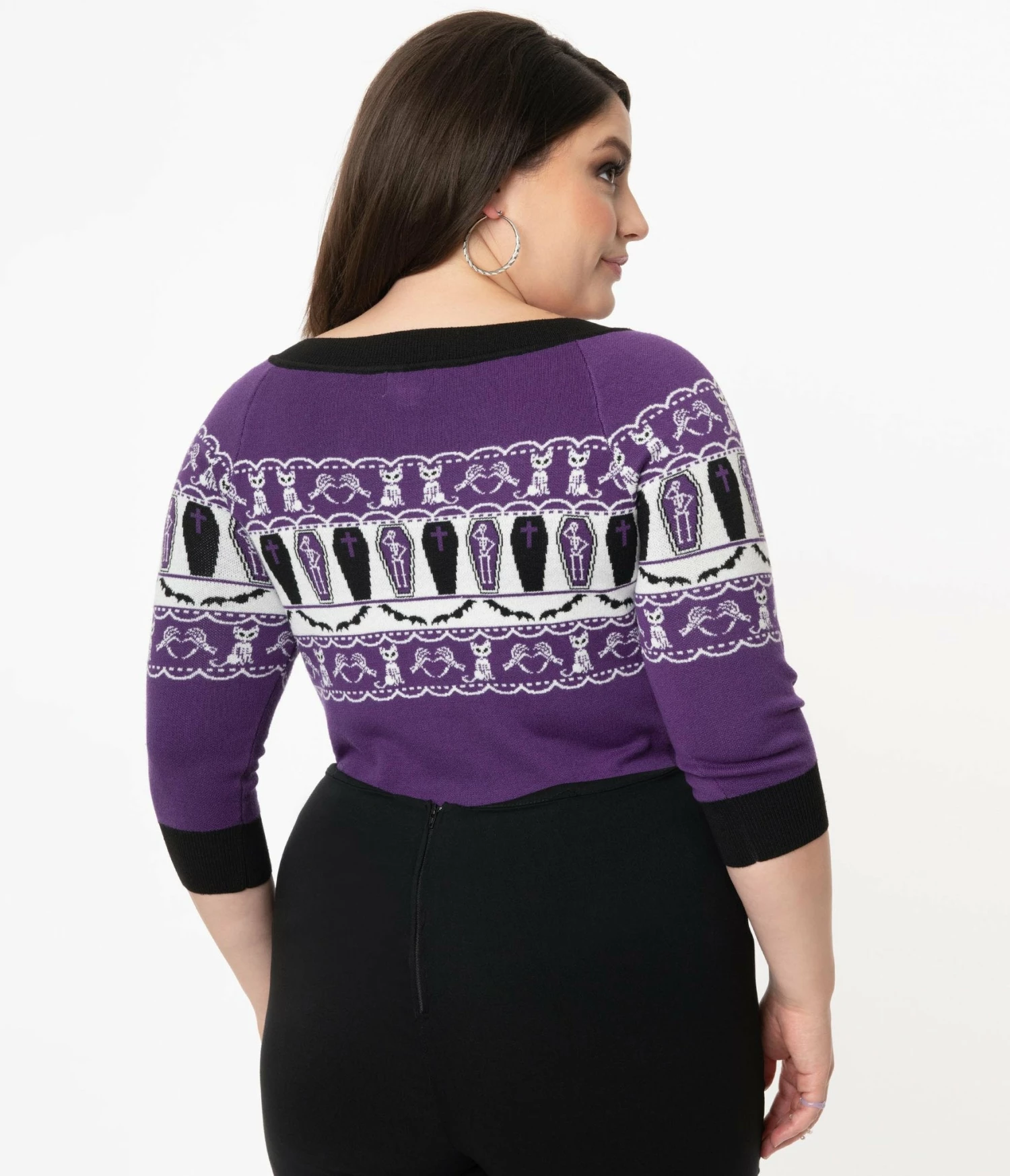 Unique-Vintage Purple Coffins & Cats Fair Isle Pattern Scully Sweater 2 Unique-Vintage Purple Coffins & Cats Fair Isle Pattern Scully Sweater - Image 2