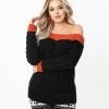 Unique-Vintage Unique Vintage Black & Burnt Orange Off Shoulder Allen Sweater