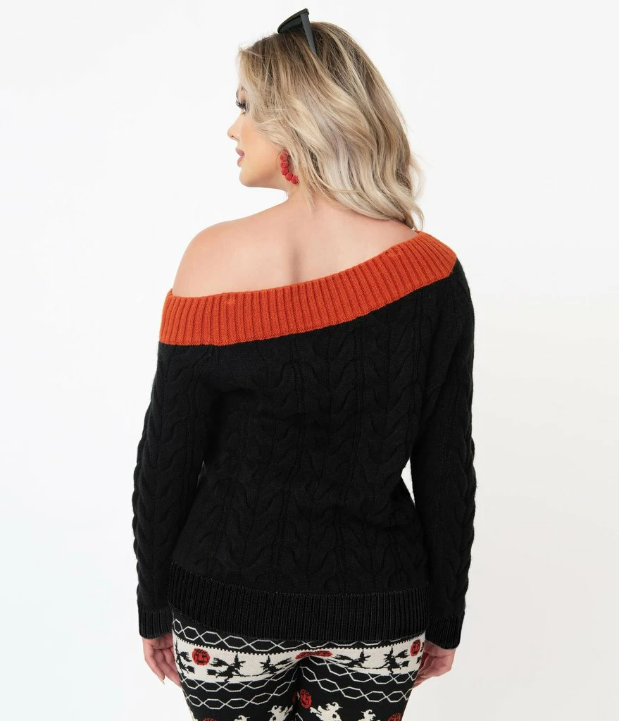 Unique-Vintage Unique Vintage Black & Burnt Orange Off Shoulder Allen Sweater 2 Unique-Vintage Unique Vintage Black & Burnt Orange Off Shoulder Allen Sweater - Image 2