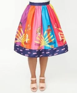 Unique-Vintage X Barbie Unique Vintage X Barbie Rainbow Barbie Disco Gellar Swing Skirt