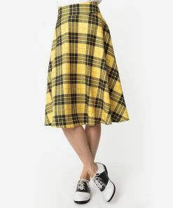 Unique-Vintage X Harry Potter Unique-Vintage X House Rules - Black & Yellow Plaid High Waist Vivien