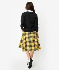 Unique-Vintage X Harry Potter Unique-Vintage X House Rules - Black & Yellow Plaid High Waist Vivien -Hot Sale Dresses Shop BlkYlwPlaidSkirt2