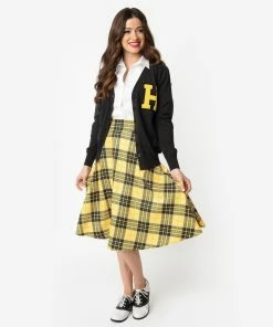 Unique-Vintage X Harry Potter Unique-Vintage X House Rules - Black & Yellow Plaid High Waist Vivien -Hot Sale Dresses Shop BlkYlwPlaidSkirt3