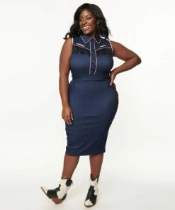 Unique-Vintage Unique Vintage Blue Denim Western Fringe Festival Wiggle Dress - Only -Hot Sale Dresses Shop BlueDenimWesternFringeWiggleDress4