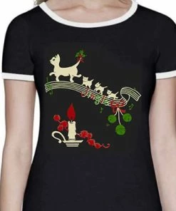 Mischief Made - Jingle Cats Ringer Tee - Black/Natural - Only Small Le