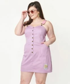 Unique-Vintage X Polly Pocket Unique Vintage X Polly Pocket Purple Embroidered Fitted Pinafore -Hot Sale Dresses Shop PINAFORE3