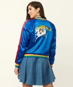 Unique-Vintage X Rainbow Brite Unique Vintage X Rainbow Brite Royal Blue Satin Bomber Jacket - Only X