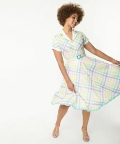 Unique-Vintage X Polly Pocket Unique Vintage X Polly Pocket Pastel Rainbow Gingham Alexis Swing Dres -Hot Sale Dresses Shop alexis