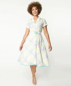 Unique-Vintage X Polly Pocket Unique Vintage X Polly Pocket Pastel Rainbow Gingham Alexis Swing Dres