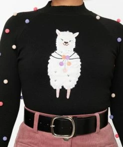 Unique-Vintage Black Alpaca Pom Poms Autumn Sweater