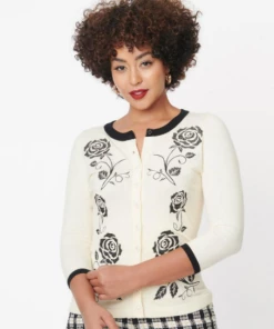 Unique-Vintage Unique Vintage Bookworm Cardigan Ivory Rose