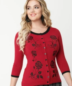 Unique-Vintage Unique Vintage Bookworm Cardigan Red Rose -Hot Sale Dresses Shop bookwormredrose2