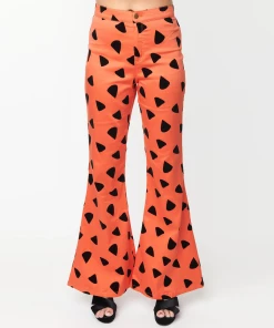 Smak Parlour X Flintstones Orange & Black Leopard Spots Print Flare Pa