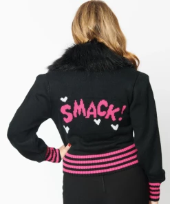 Unique Vintage X Betty & Veronica Betty & Veronica X Unique Vintage Black & Pink Smack Sweater Cardigan