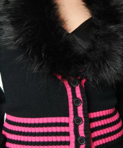 Unique Vintage X Betty & Veronica Betty & Veronica X Unique Vintage Black & Pink Smack Sweater Cardigan -Hot Sale Dresses Shop furcollarsweater2