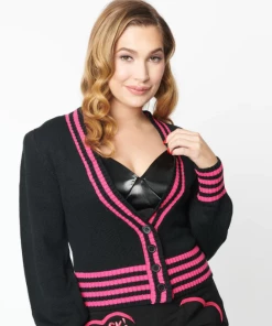Unique Vintage X Betty & Veronica Betty & Veronica X Unique Vintage Black & Pink Smack Sweater Cardigan -Hot Sale Dresses Shop furcollarsweater3