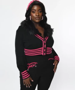 Unique Vintage X Betty & Veronica Betty & Veronica X Unique Vintage Black & Pink Smack Sweater Cardigan -Hot Sale Dresses Shop furcollarsweater5
