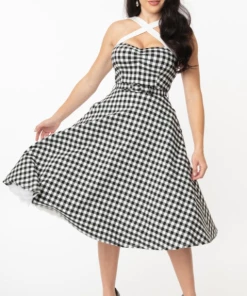 Unique-Vintage Unique Vintage Rue Dress Black & White Gingham - Only Small & Large Le