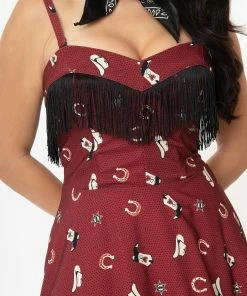Unique-Vintage Unique Vintage Cowgirl Print Western Fringe Girlie Dress Red -Hot Sale Dresses Shop girliered3