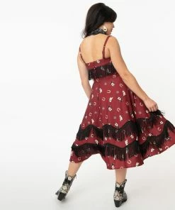 Unique-Vintage Unique Vintage Cowgirl Print Western Fringe Girlie Dress Red -Hot Sale Dresses Shop girliered4