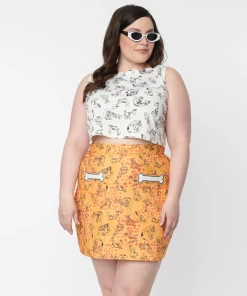 Smak Parlour X Flintstones Mustard & Orange Dino Print Mod Skirt -Hot Sale Dresses Shop modskirt