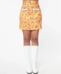 Smak Parlour X Flintstones Mustard & Orange Dino Print Mod Skirt