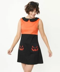 Unique-Vintage Smak Parlour Black & Orange Pumpkin Power Mini Dress