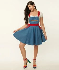 Unique-Vintage X Rainbow Brite Unique Vintage X Rainbow Brite Blue Denim Rainbow Pinafore Skirt