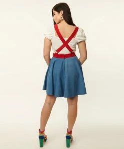 Unique-Vintage X Rainbow Brite Unique Vintage X Rainbow Brite Blue Denim Rainbow Pinafore Skirt -Hot Sale Dresses Shop rainbowbritepinafore2