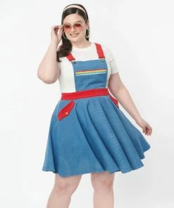Unique-Vintage X Rainbow Brite Unique Vintage X Rainbow Brite Blue Denim Rainbow Pinafore Skirt -Hot Sale Dresses Shop rainbowbritepinafore3