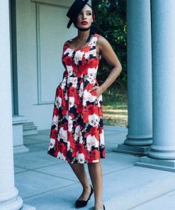 Rizzo Flare Dress, Skulls And Roses - KataKomb By Kassandra Love