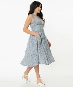 Unique-Vintage Light Blue Gingham & Cherry Print Shelia Swing Dress - -Hot Sale Dresses Shop sheliacherryblue3