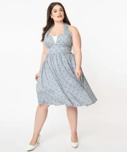 Unique-Vintage Light Blue Gingham & Cherry Print Shelia Swing Dress - -Hot Sale Dresses Shop sheliacherryblue4