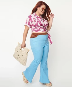 Unique-Vintage X Smiley Unique Vintage X Smiley® Light Blue Denim Embroidered Jeans -Hot Sale Dresses Shop smileyjeans