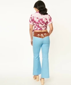 Unique-Vintage X Smiley Unique Vintage X Smiley® Light Blue Denim Embroidered Jeans -Hot Sale Dresses Shop smileyjeans4