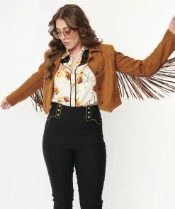 Unique-Vintage Unique Vintage Brown Suede Fringe Cattle Call Jacket