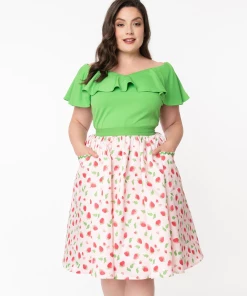 Unique-Vintage Light Pink & Strawberry Print Susannah Swing Skirt -Hot Sale Dresses Shop susannahskirt
