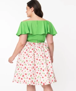 Unique-Vintage Light Pink & Strawberry Print Susannah Swing Skirt -Hot Sale Dresses Shop susannahskirt2