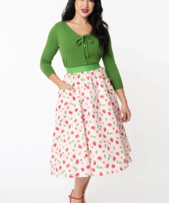 Unique-Vintage Light Pink & Strawberry Print Susannah Swing Skirt -Hot Sale Dresses Shop susannahskirt3