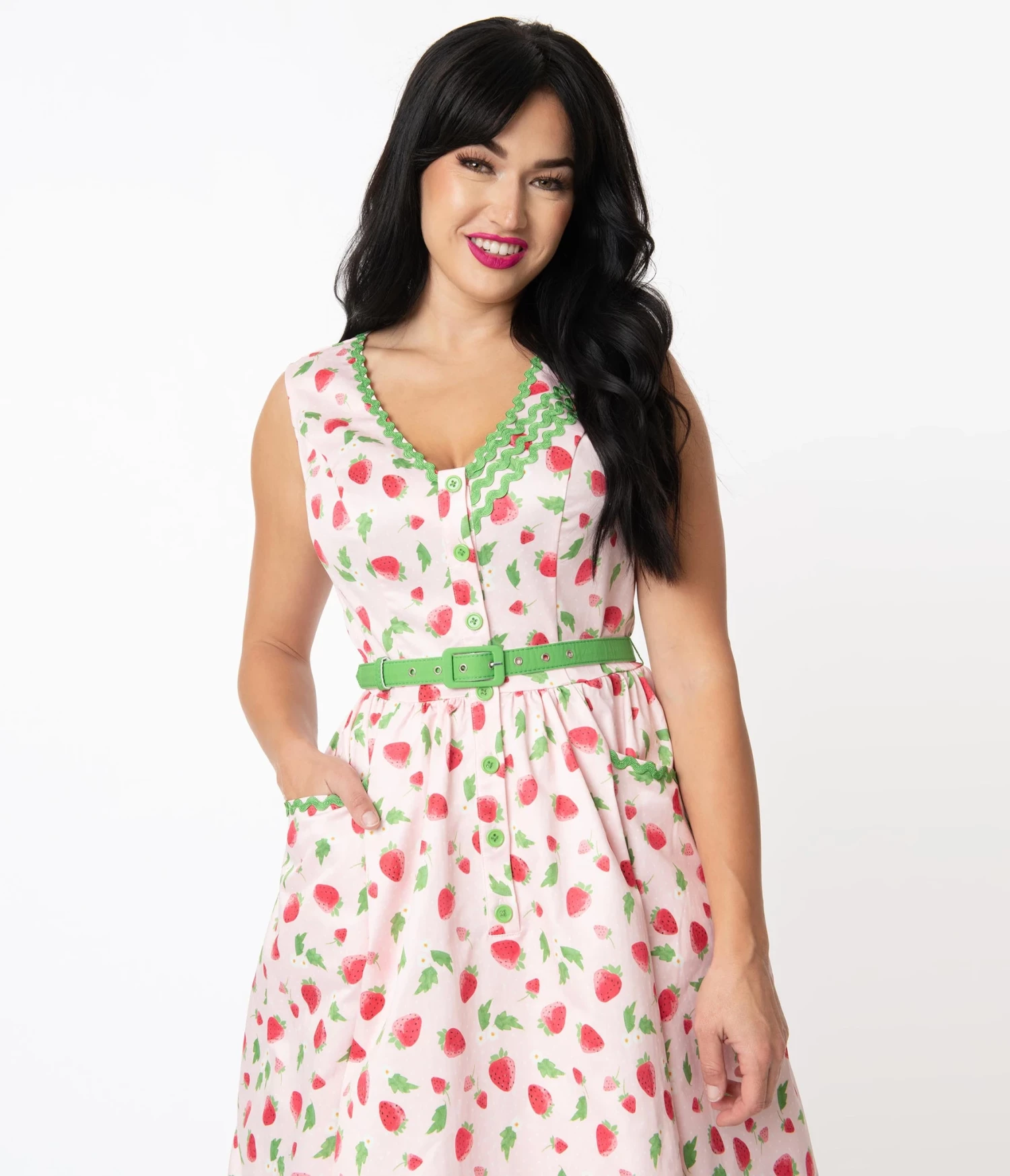 Unique-Vintage Pink & Strawberry Print Syracuse Swing Dress 2 Unique-Vintage Pink & Strawberry Print Syracuse Swing Dress - Image 2