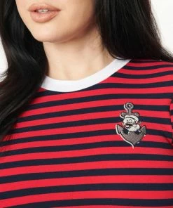 Unique-Vintage X Popeye Unique Vintage X Popeye Red & Navy Popeye Stripe Flare Dress -Hot Sale Dresses Shop tessa1