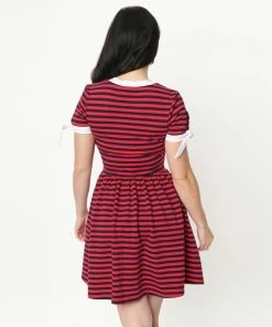 Unique-Vintage X Popeye Unique Vintage X Popeye Red & Navy Popeye Stripe Flare Dress -Hot Sale Dresses Shop tessa2