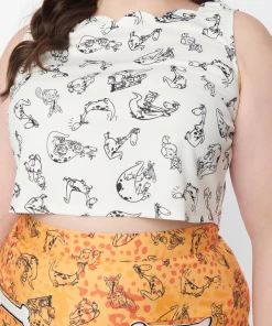 Smak Parlour X Flintstones White Flocked Dino Print Sleeveless Cropped -Hot Sale Dresses Shop top1
