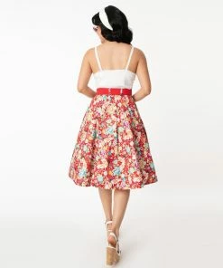 Unique-Vintage Red & Multicolor Crane Print Waikiki Swing Skirt 6 Unique-Vintage Red & Multicolor Crane Print Waikiki Swing Skirt -Hot Sale Dresses Shop waikikiCranePrintSkirt2