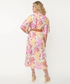 Unique-Vintage X Smiley Unique Vintage X Smiley® Purple Florals Wrap Midi Dress -Hot Sale Dresses Shop wrapdress2